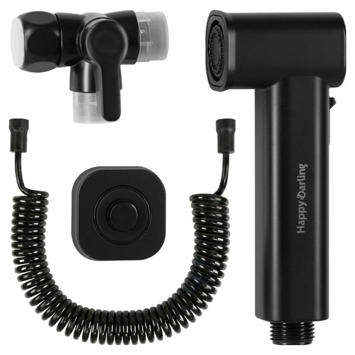 해피달링 다용도 욕실 스프레이건 베란다 호스 청소건 세트, 블랙