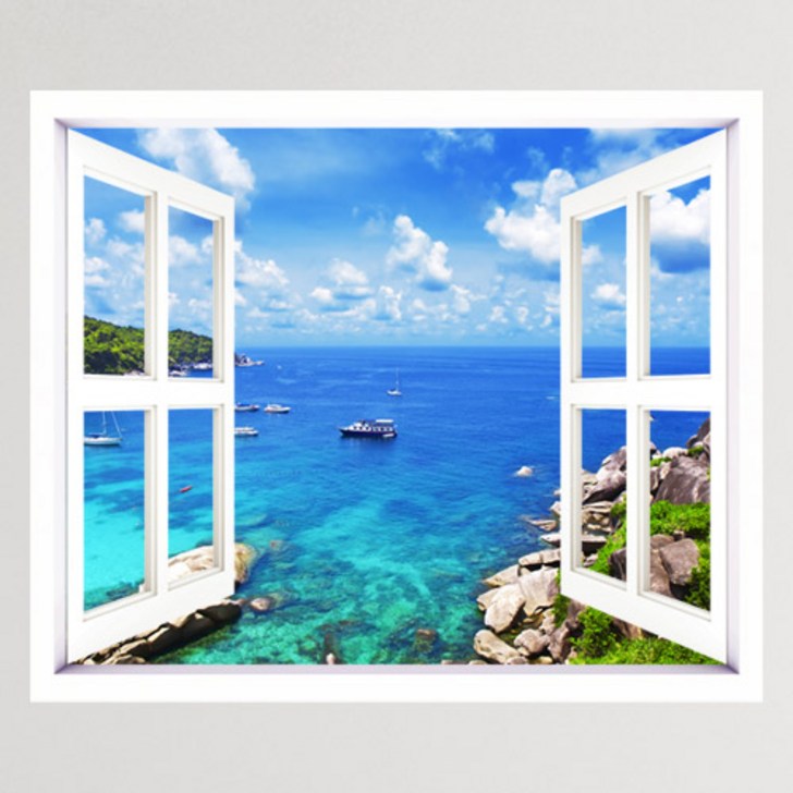꾸밈 힐링의 바다 섬 창문 그림 액자 스티커
