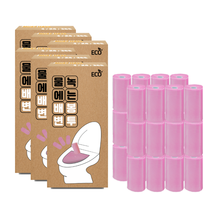 물에녹는 배변봉투 변기에 버리는 풉백 강아지 똥츄 푸푸백, 핑크, 6박스, 40개입