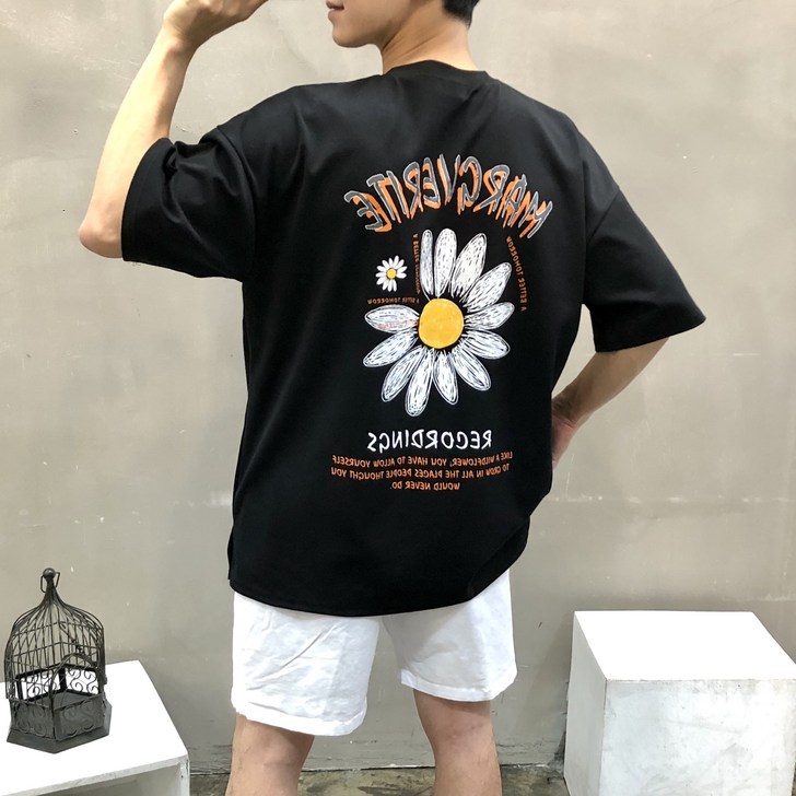 데이지 프린트 오버핏 여름 남자 분또 반팔티