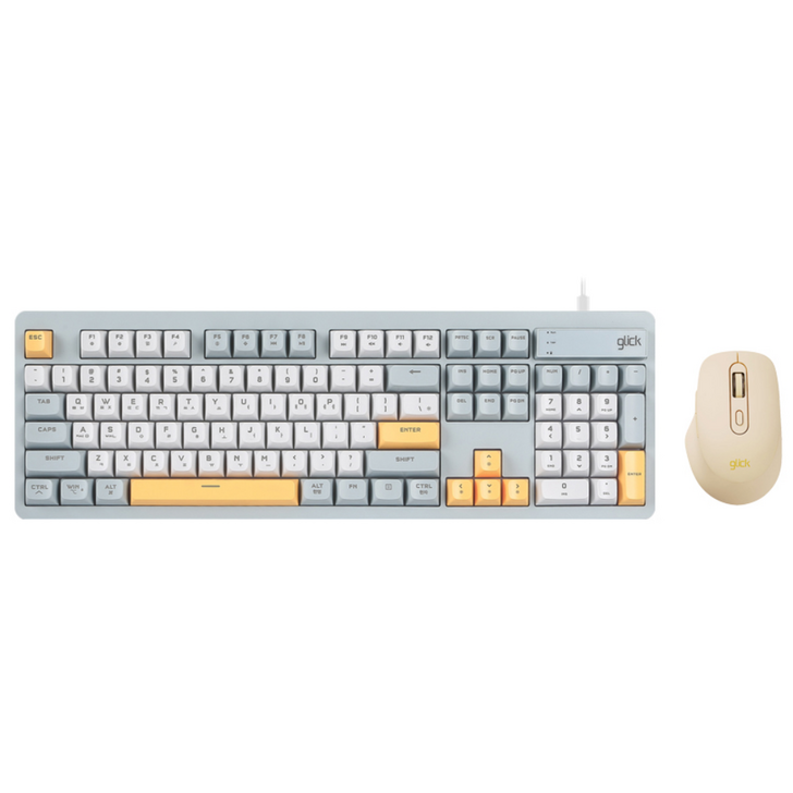 지클릭커 오피스프로 사일런스 M 무소음 방수 유선 키보드 무선 마우스 세트, 인체공학, 네이비 블루, OPS529