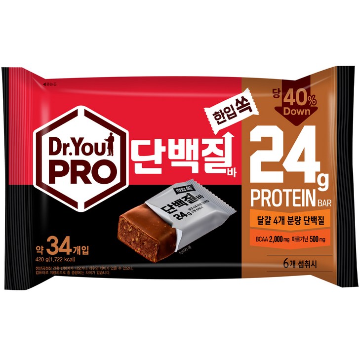 스포츠/레저 오리온 닥터유 프로단백질바 한입쏙 34p, 420g, 1개