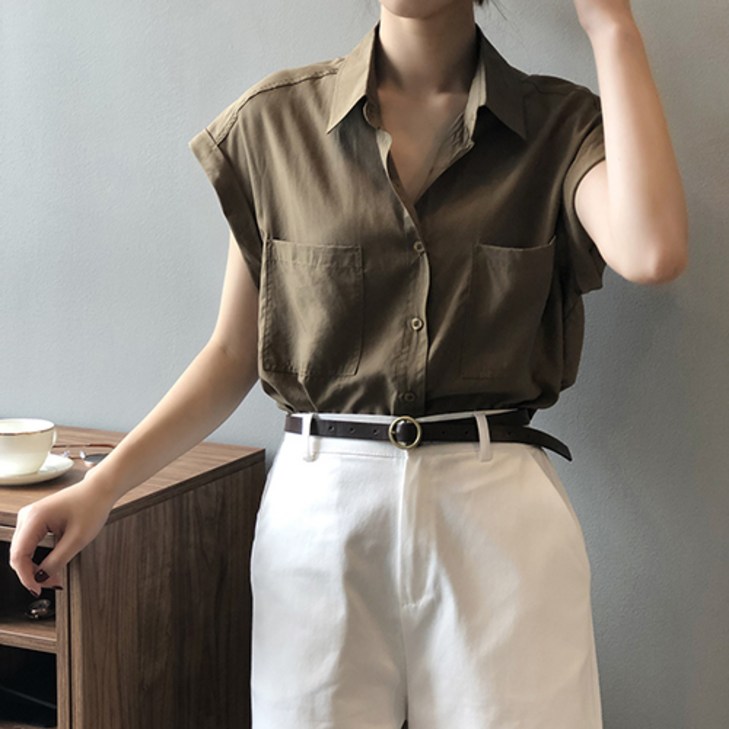 블랙스완 여성용 루즈핏 민소매 반팔 셔츠