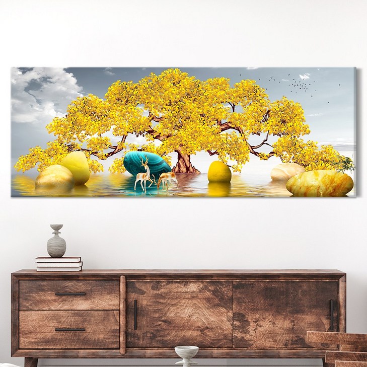 [인메이블] 돈들어오는 황금 돈나무 그림 거실 풍수 인테리어 대형 와이드 캔버스 액자 집들이 개업 선물