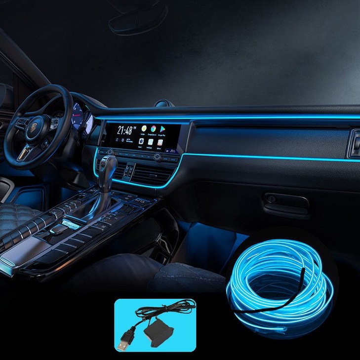 Meyuge 차량용 엠비언트 무소음 엠비언트라이트 라이트 광섬유 무드등 LED DIY 무드조명, 1개, 아이스블루