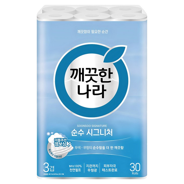 깨끗한나라 순수 시그니처 천연펄프 3겹 고급롤화장지, 27m, 30개입, 1개