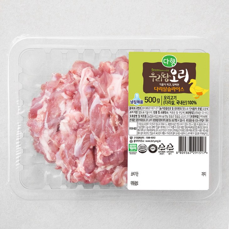 다향오리 무항생제 인증 우리땅 오리 다리살 슬라이스 냉장, 500g, 1개 다향오리 무항생제 인증 우리땅 오리 다리살 슬라이스 냉장, 500g, 1개