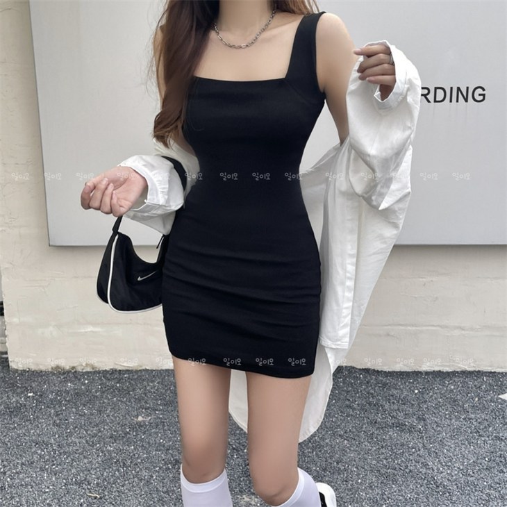 여성 여성 스퀘어넥 H라인 유닛 나시 원피스