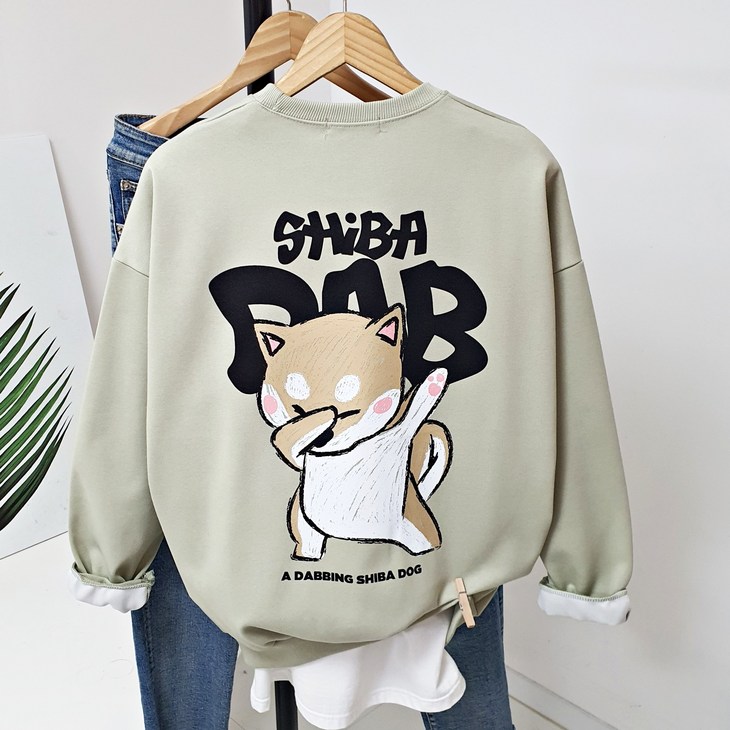 라베 박스 시바댑 크레용 레터링 프린트 남자 가을 겨울 기모 맨투맨 라운드 티셔츠