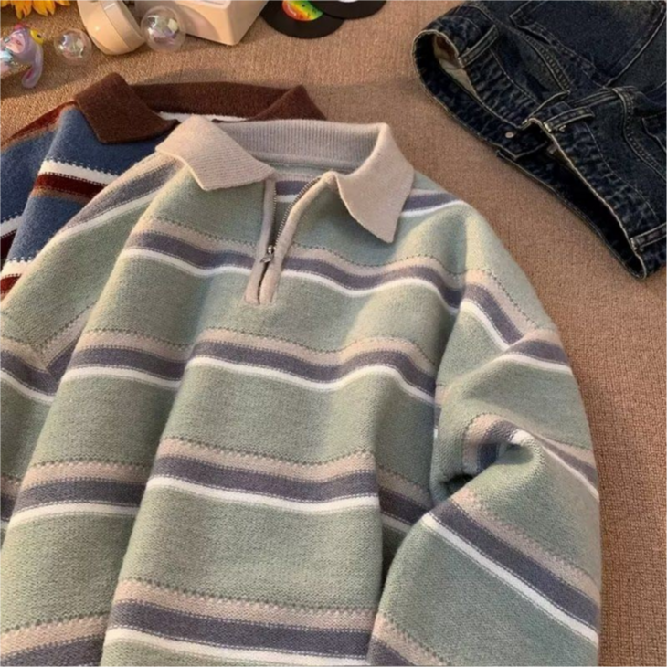 어썸유닛 남성 반집업 카라 니트