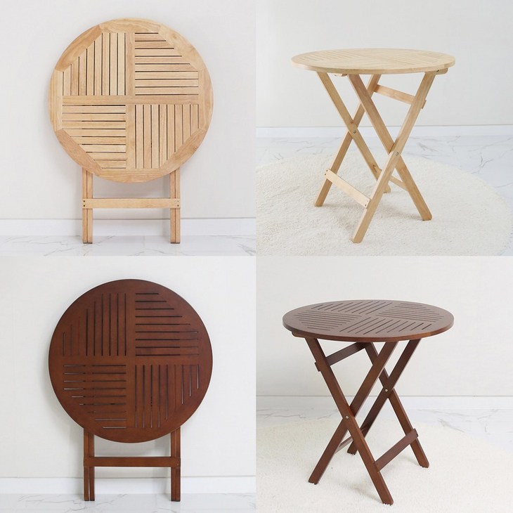 벤트리 원목 접이식 원형 카페 테이블 2color 홈카페 테이블, 브라운 색상