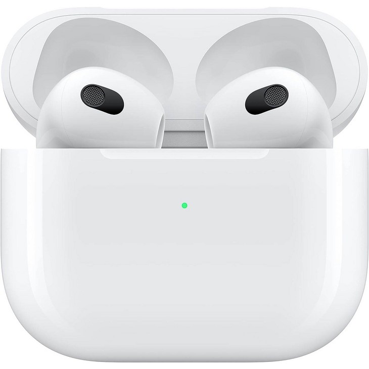 라이트닝 충전 케이스 포함 Apple AirPods(3세대) 무선 이어버드. 공간 오디오, 땀과 물에 강함, 최대 30시간의 배터리 수명. iPhone용 블루투스 헤드폰