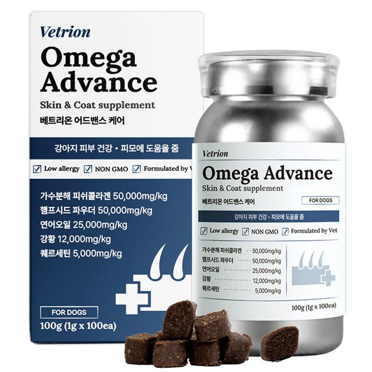 베트리온 오메가3 어드밴스 강아지 피부 영양제 가려움증 알러지 습진 아토피