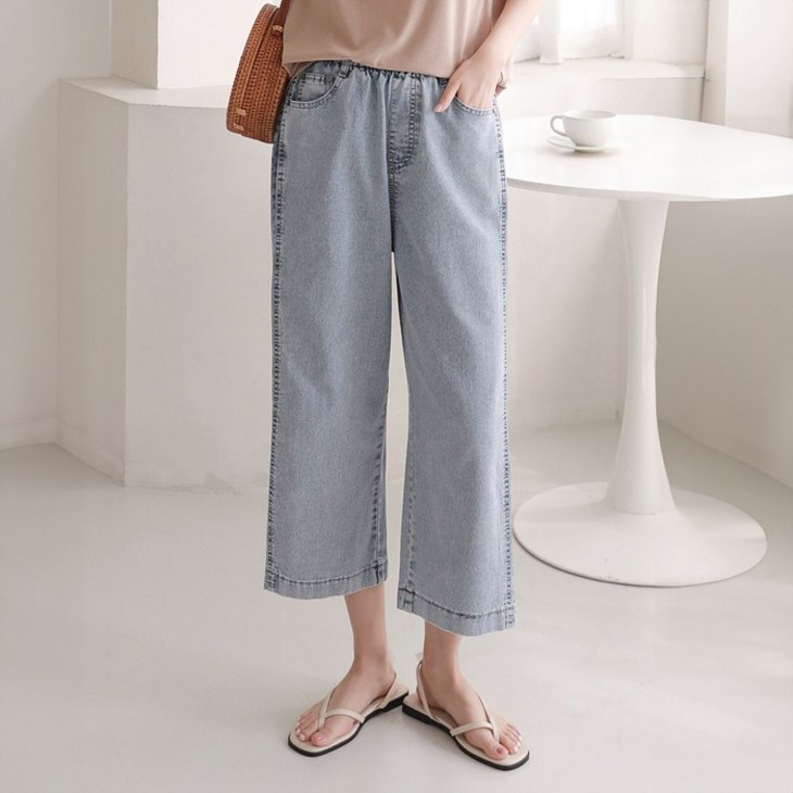 플랜비컬렉션 5566사이드 절개 8부 워싱 데님 팬츠PD2507DP016B