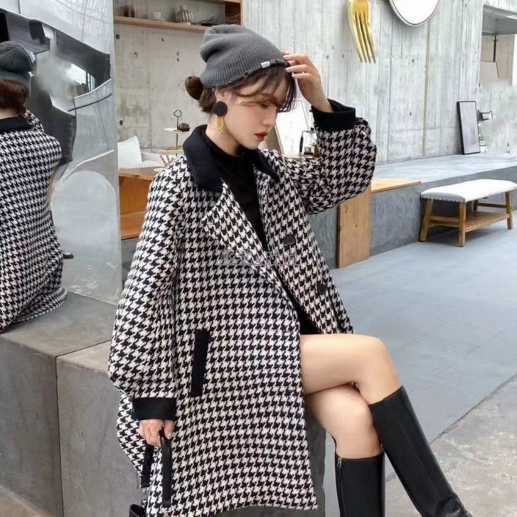Modern Fashion 로맨틱한 여성 롱 자켓 트위드 하프 코트