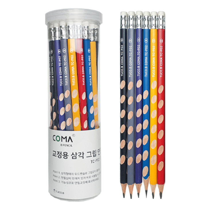 투코비 코마 교정용 삼각 그립 연필 B TC-P02, 혼합색상, 36개 20230716