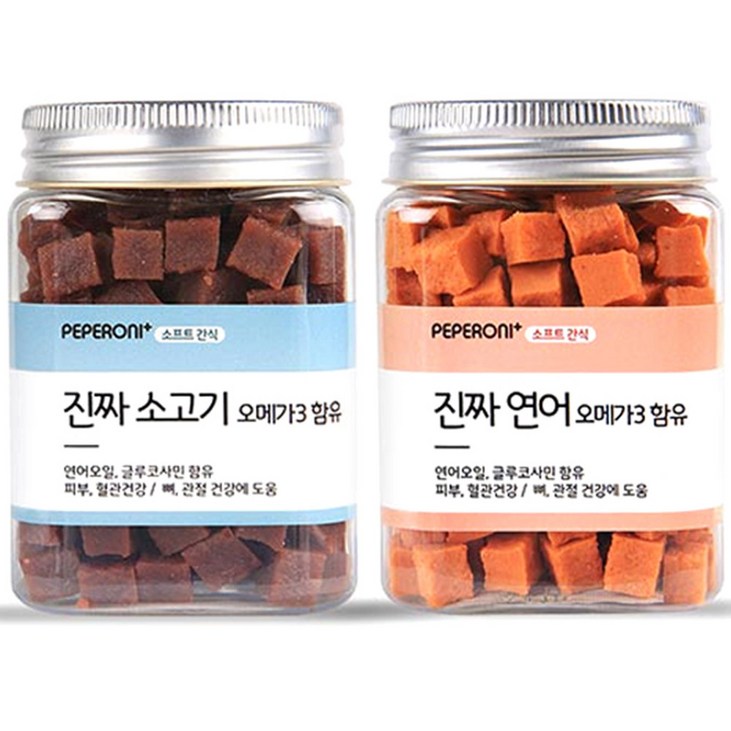 페페로니 반려견간식 오메가3 져키 연어 180g  소고기 180g, 1세트