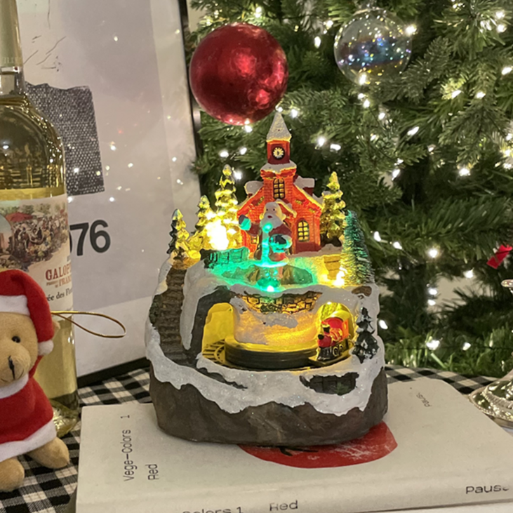 LED 크리스마스 산타 스노우맨 움직이는 기차 오르골 무드등 인테리어 장식품