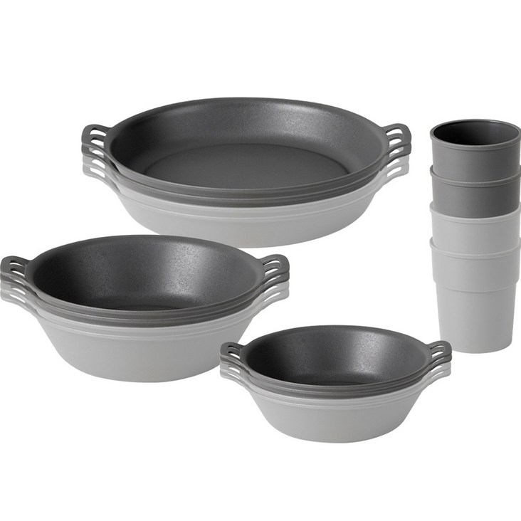 주방선생 캠핑플레이트 패밀리 세트, 1세트, 스몰볼 4p  라지볼 4p  스몰플레이트 4p  캠핑컵 4p, 라이트그레이, 딥그레이