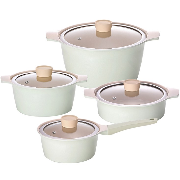 키친플라워 인덕션 쿠킨 레몬민트 세라믹 냄비 세트 4개, 민트, 편수 16cm  양수 18cm  양수 24cm  전골 20cm, 1세트