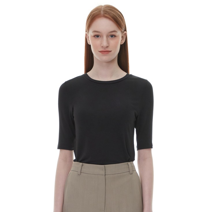 플라스틱아일랜드 여성용 기본 슬림 5부 티셔츠 PQ7CH331