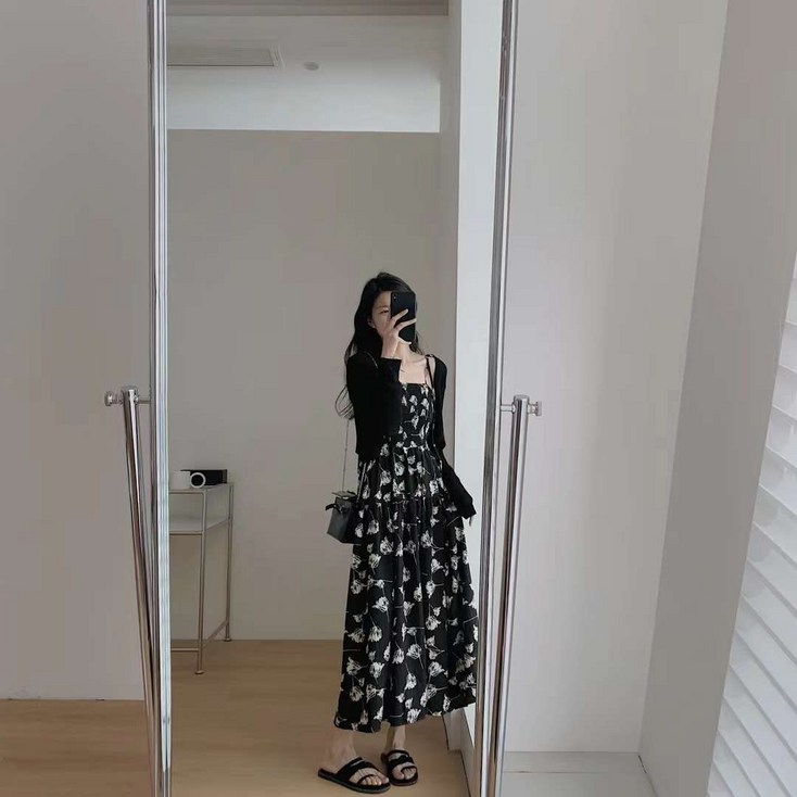 투피스 바캉스룩 세트 프렌치 플라워 화이트 나시 원피스