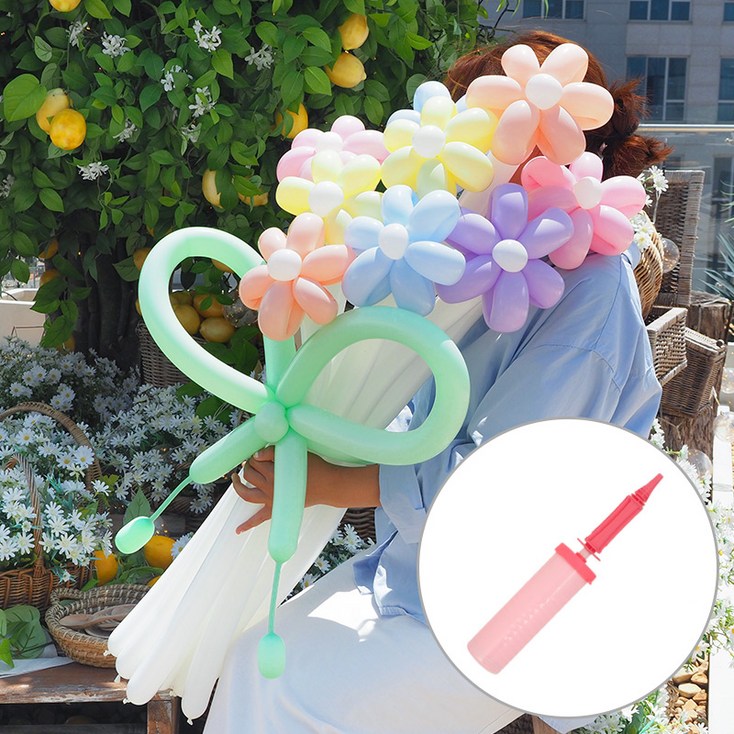파티팡 데이지 꽃풍선 풍선꽃다발 만들기 DIY세트 손펌프 생일 축하 선물 졸업식, 마카롱혼합 파티팡 데이지 꽃풍선 풍선꽃다발 만들기 DIY세트 손펌프 생일 축하 선물 졸업식, 마카롱혼합