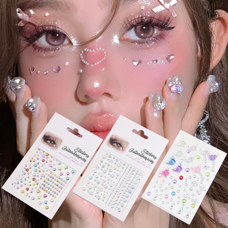 라곰라이프 페이스 반짝이 스티커 보석 큐빅스티커 3종 세트