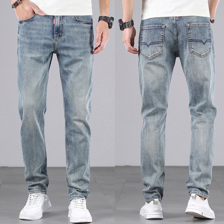 남성 일자청바지 스판 슬림핏 워싱데님팬츠 T696