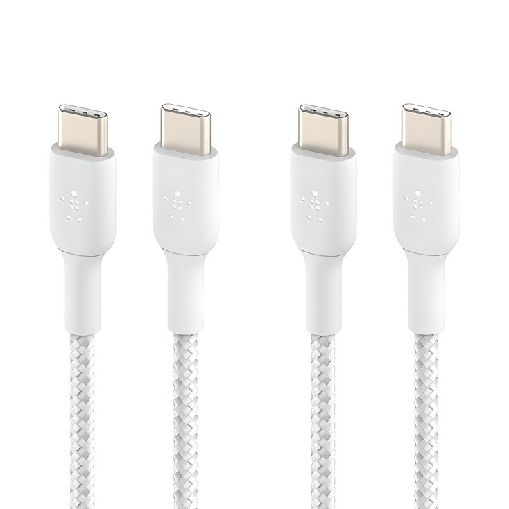 벨킨 BoostCharge 브레이디드 USB C타입C타입 고속 충전케이블 CAB004bt2MWH, 화이트, 2개, 2m