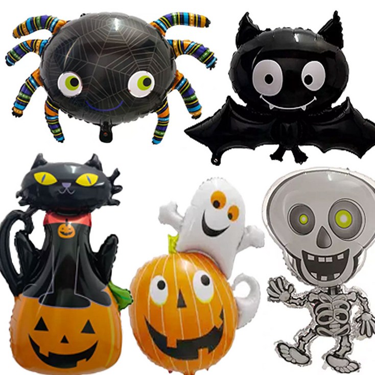 파티앤온 할로윈 파티 장식 5종 은박 풍선 세트, 1개, 거미해골유령호박 고양이박쥐 5종