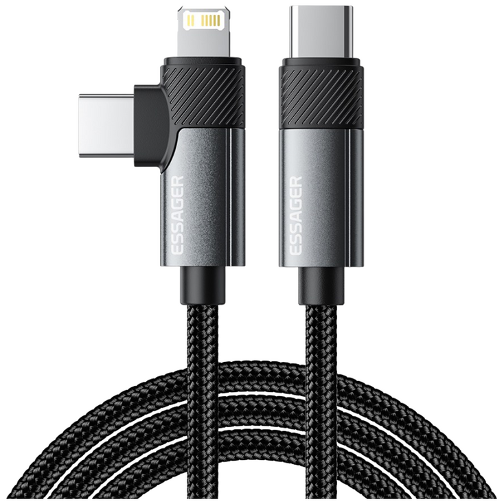 Essager PD 65W 3A C to C타입아이폰8핀 고속충전 케이블, 회색, 2개, 2m