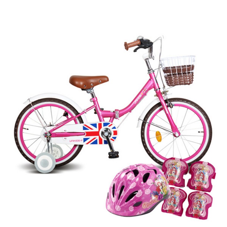 삼천리자전거 아동용 폴딩 자전거 18 UNIKIDS-F 미조립 + 프린세스 헬멧 + 보호대 세트