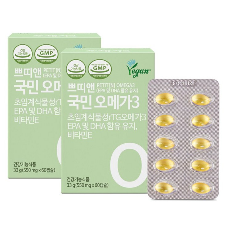 쁘띠앤 국민 오메가3, 60정, 2개 쁘띠앤 국민 오메가3, 60정, 2개