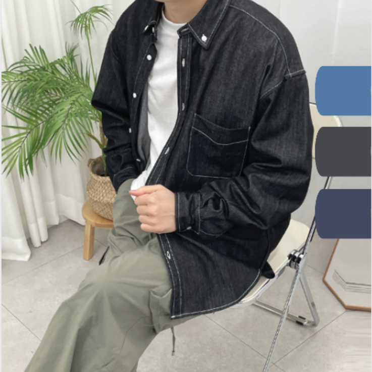 바이건 오버핏 스티치 데님 셔츠 바이건 오버핏 스티치 데님 셔츠