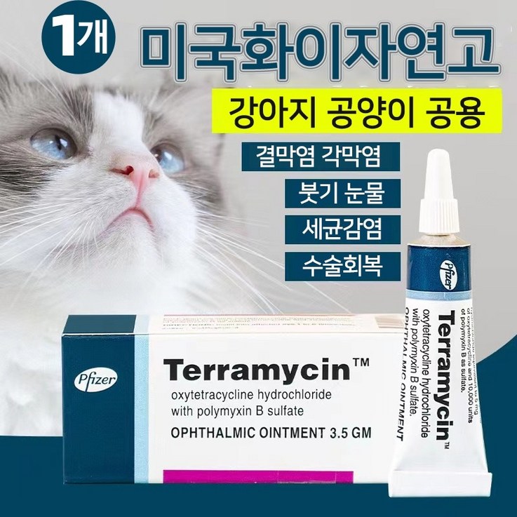미국수입 Terramycin 반려동물 눈염증연고 강아지 결막염 눈물개선눈건강 5통구입제한 C0352, 1개, 3.5g 미국수입 Terramycin 반려동물 눈염증연고 강아지 결막염 눈물개선눈건강 5통구입제한 C0352, 1개, 3.5g