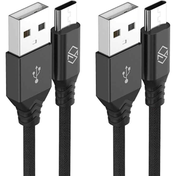 신지모루 더치패브릭 USB C타입 고속충전 케이블, 1m, 블랙, 2개입