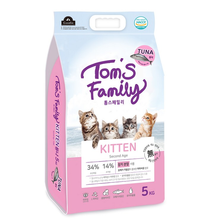 톰스패밀리 키튼용 고양이 참치 건식사료, 생선, 5kg, 1개 20230425