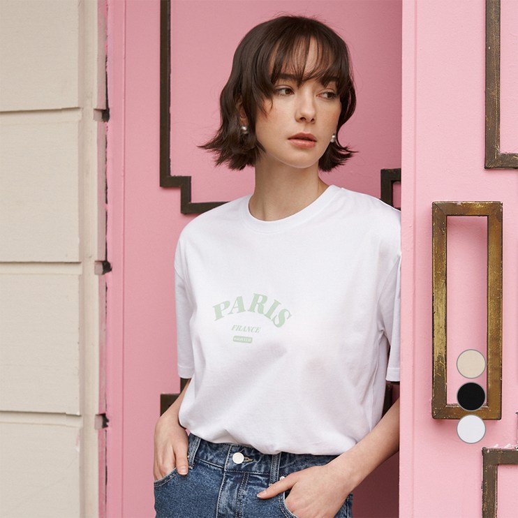ELLE PARIS 루즈핏 파리 프린트 반팔 티셔츠 ELLE PARIS 루즈핏 파리 프린트 반팔 티셔츠