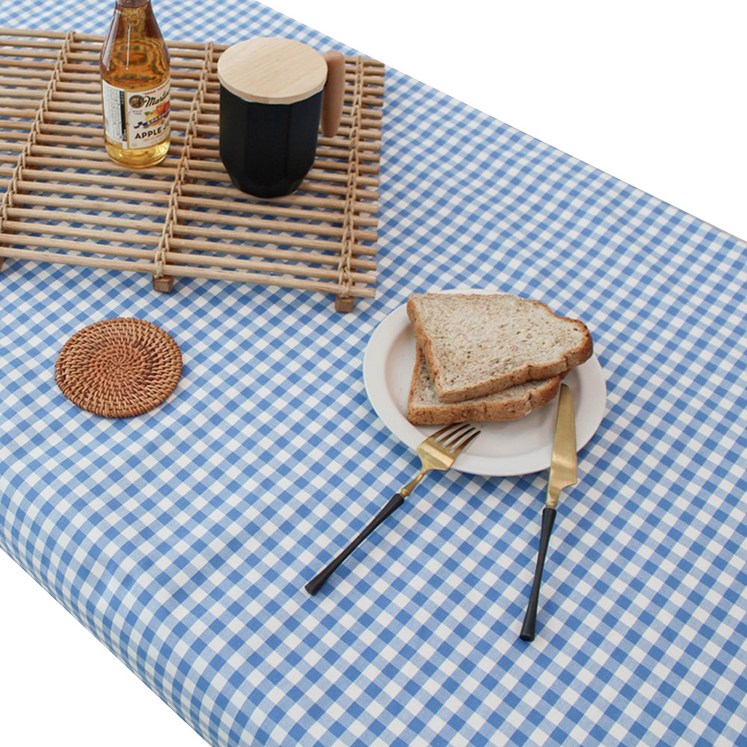 픽홈 캠핑 테이블 식탁보, 체크 블루