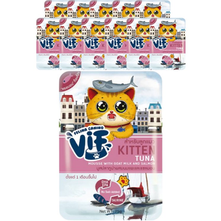 VIF 고양이 간식 파우치 키튼용, 혼합맛연어산양유, 75g, 12개