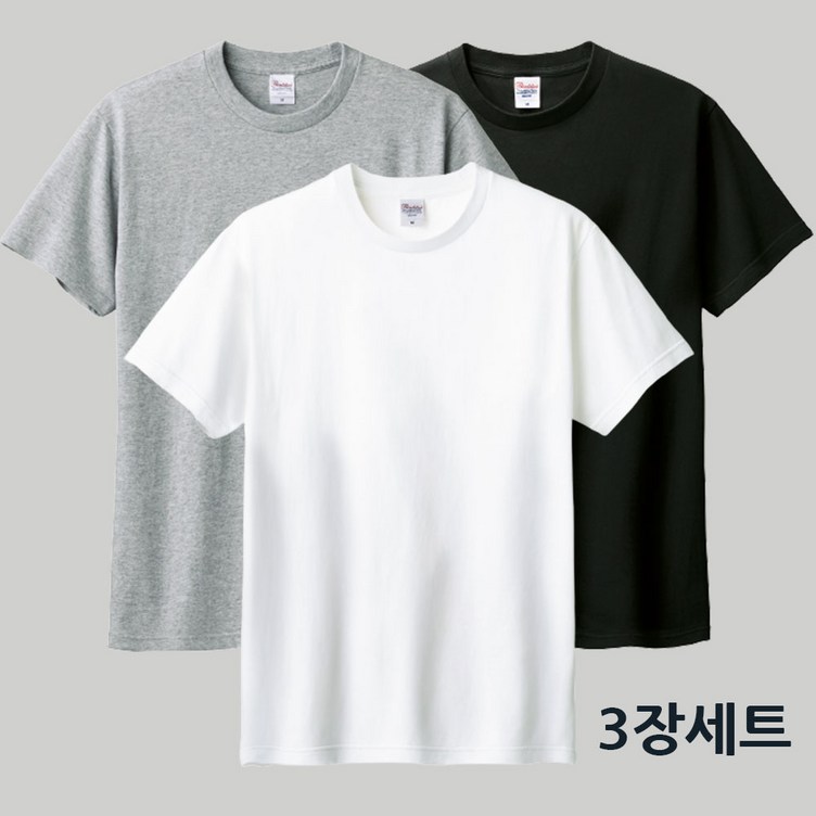 완티 111 남녀공용 17수 라운드 반팔티 3장세트 무지 면티 화이트.블랙,그레이