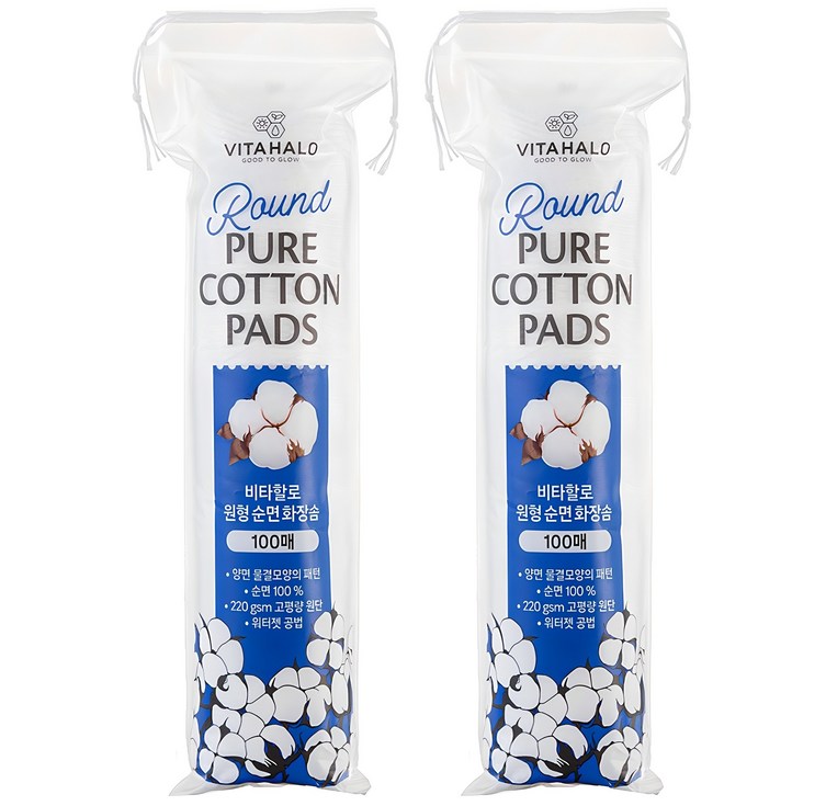 비타할로 무형광 도톰한 원형 순면 화장솜, 100개입, 2개