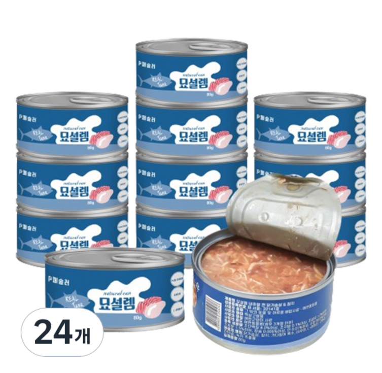 페슬러 고양이 묘설렘 간식 내추럴 캔, 혼합맛닭가슴살참치, 80g, 24개