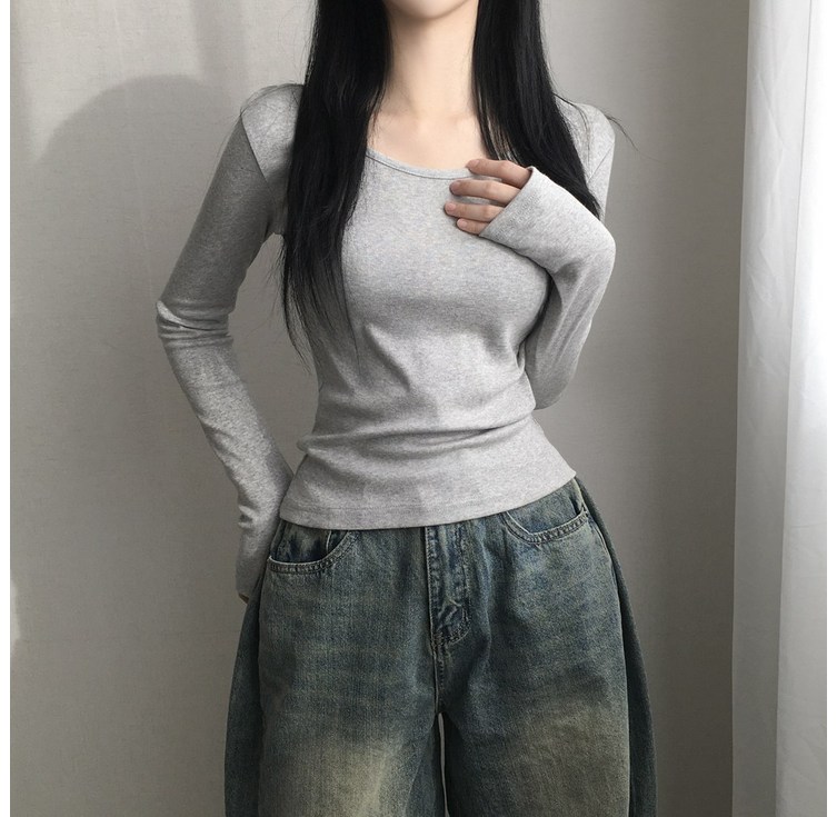 손등덮는 여리핏 코튼 유넥 기본무지 긴팔티셔츠  3color
