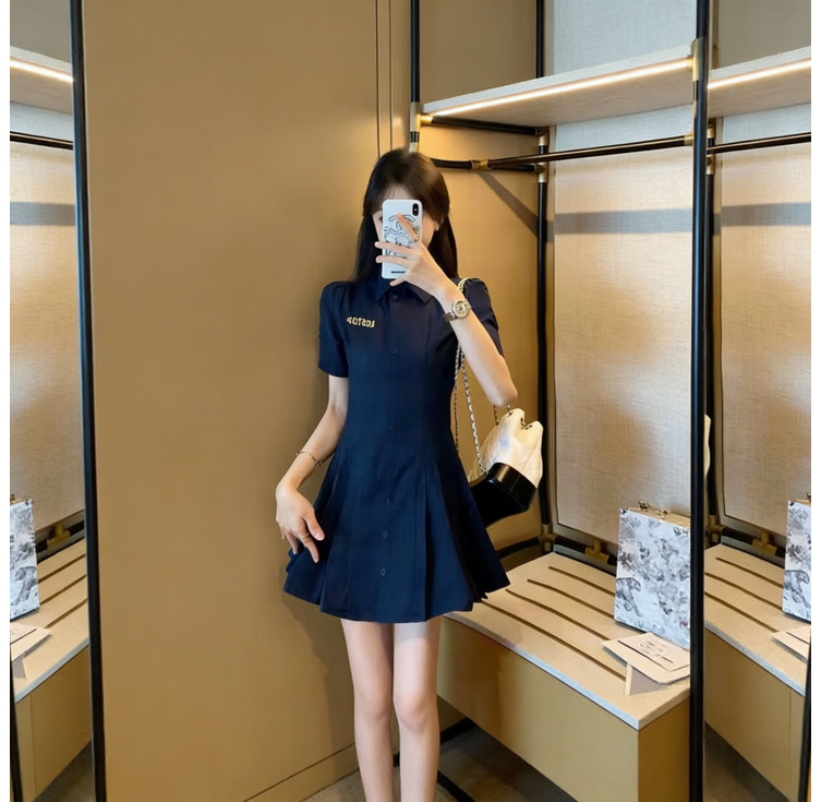 BiimTee 여성 셔츠 원피스 반팔 하이웨이스트 플레어 미니 원피스 캐주얼 데일리 드레스