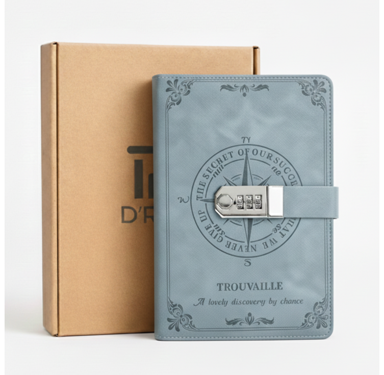 디루아 빈티지 비밀 일기장 자물쇠 다이어리 잠금 노트, 1개, 스카이블루