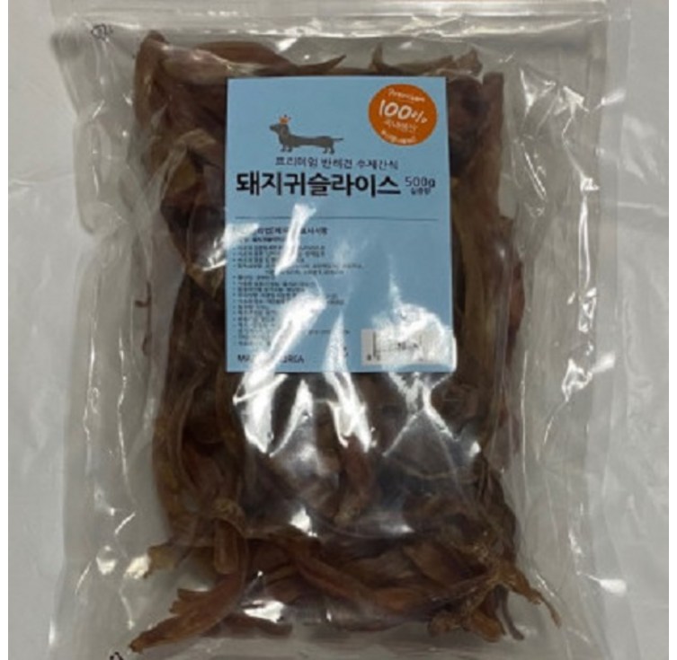펫나라 100 국내산 돼지귀슬라이스, 1팩, 500g 펫나라 100 국내산 돼지귀슬라이스, 1팩, 500g