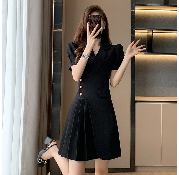 POMTOR 면접 데이트 정장 반팔 플레어 원피스 미니 자켓 원피스