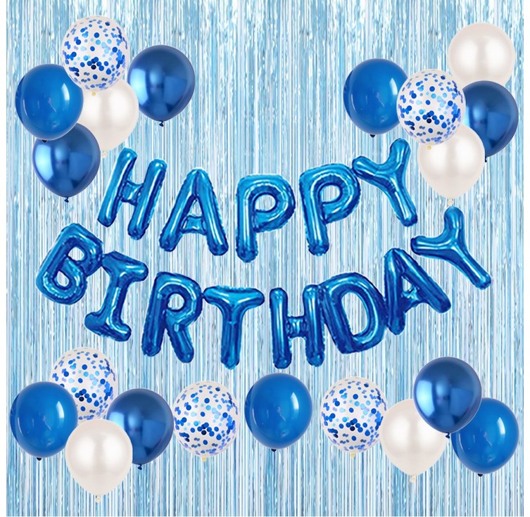 HBD 풍선 세트 파티커튼 생일파티 에브리띵스마일, 1세트, 블루 풍선 커튼